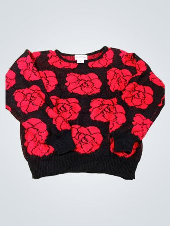 Star Group schwarzer und roter Pullover mit Rosenmuster