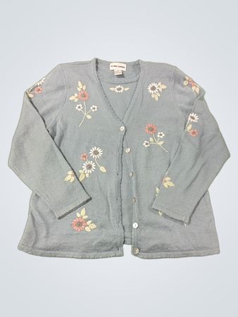 Alfred Dunner Blue bestickter Cardigan mit Blumenmuster