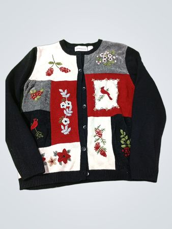 Cardigan mit bestickten Vögeln und Blumen