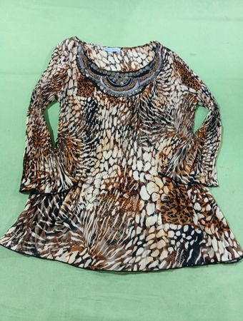 Ziozia Damen Langarm Bluse mit Tiermuster und Falten