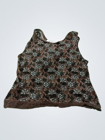 CATO Brown Floral Print ärmelloses Top mit Häkelbesatz