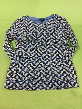 Alfani Petite Damen Blaues Langarmshirt mit geometrischem Muster
