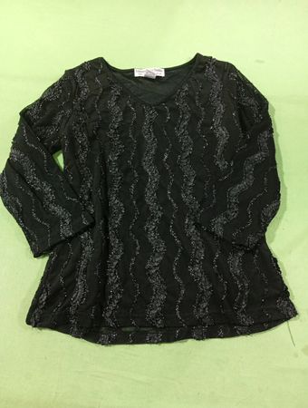 Lauren Michelle Black Textured Langarmoberteil