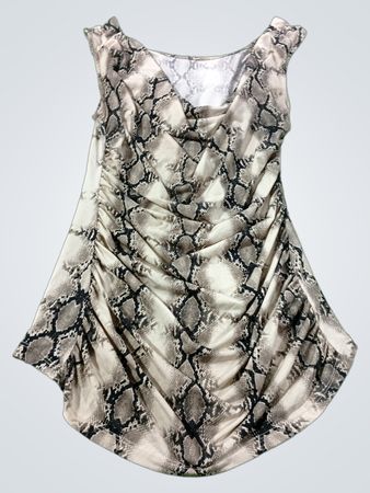 Ärmelloses Kleid mit Schlangenprint und Raffung
