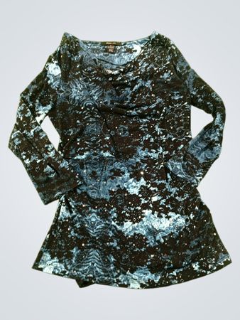 Style & Co Women's Blue & Black Print Cowl Neck Long Sleeve Top