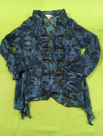Dressbarn Collection Blue Print Kimono Jacket