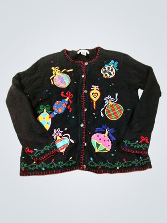 ARRIVISTE Damen Schwarzer Weihnachtsornament-Cardigan