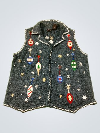 ERIKA Damen Blaue Weihnachtskugel Strickweste