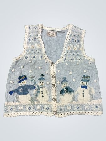 Erika handgestrickte hellblaue Schneemannweste