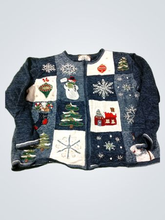 TIARA INTERNATIONAL Damen Weihnachts-Patchwork Pullover mit Schneemann und Schneeflocken