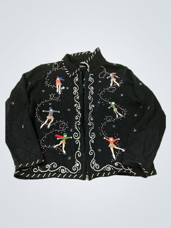 Erika Black Ice Skater bestickter Reißverschluss-Pullover