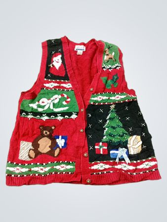 Weihnachtsweste mit Weihnachtsmann, Teddybär und Weihnachtsbaum
