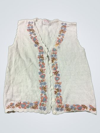 Kiss Hand Bestickte Weiße Ärmellose Strickweste M/M