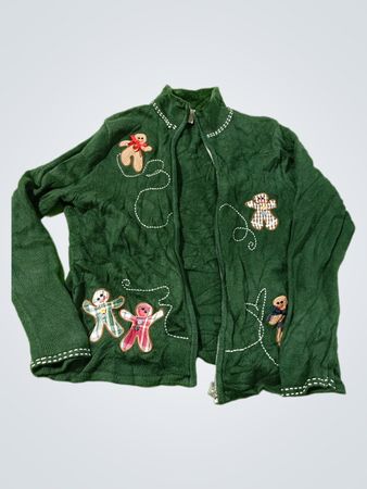 Damen Strickjacke mit grünem Lebkuchenmann-Motiv