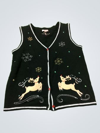 White Stag Damen Weste Schwarz mit Rentier und Weihnachtsmotiv
