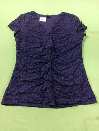ALFANI Women's Purple Textured Ruched V-Neck Short Sleeve Top