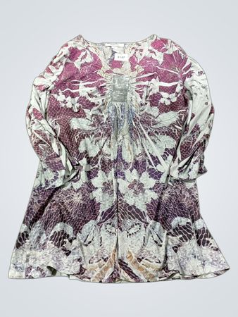 Style & Co. Damen Langarm Tunika-Oberteil mit gerafftem Print