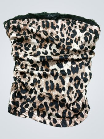 Gerüschtes Leopardenmuster-Trägertop mit Spitzenbesatz