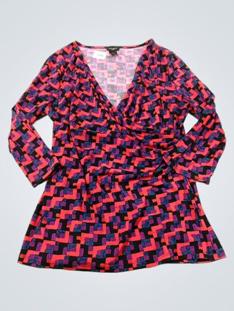Ann Taylor Langarm-Oberteil mit V-Ausschnitt und Print