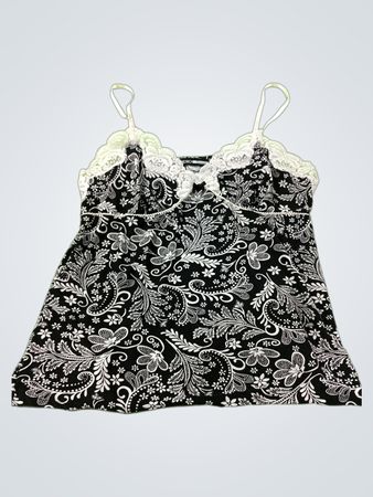 Studio Donatella Schwarzes und weißes florales Spitzen-Trim-Cami-Top