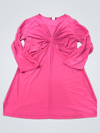 Cocomo Co. Pink gerafftes V-Ausschnitt Kleid mit langen Ärmeln