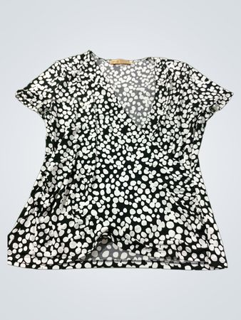 NIPON BOUTIQUE Schwarzes und weißes Polka-Dot V-Ausschnitt-Oberteil