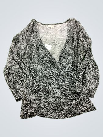 Coldwater Creek Damen Bluse mit schwarz-weißem Paisley-Muster