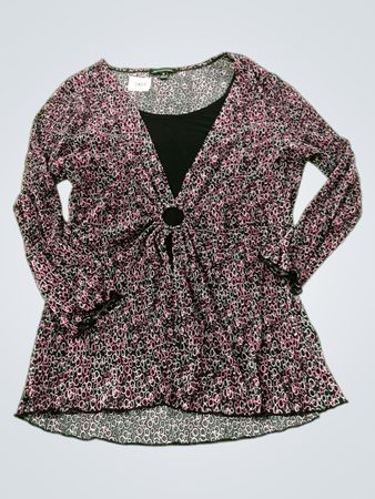 NOTATIONS Women's Black Pink Geometric Print Long Sleeve Top Größe M