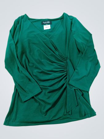 Black Label von Evan-Picone Grünes gerafftes V-Ausschnitt-Oberteil