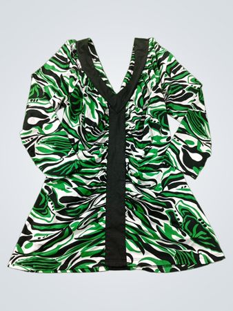 INC International Concepts Grün-Schwarz abstrakter Print V-Ausschnitt gerafftes Kleid
