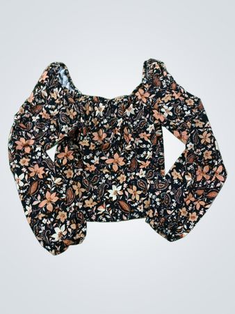 Liberty Love Blumenmuster Carmen-Crop-Top mit langen Ärmeln