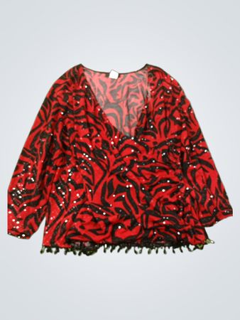 MSK WOMEN Red Black Zebra Sequin Blouse