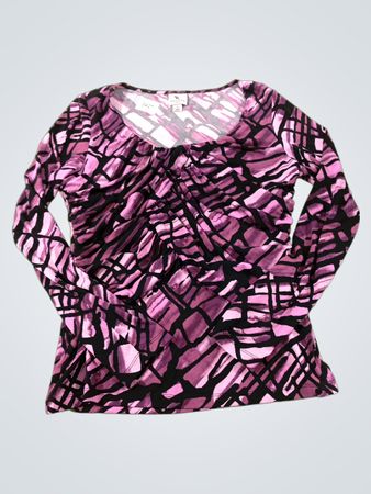 Worthington Stretch Langarm Oberteil mit violett-schwarzem abstraktem Muster