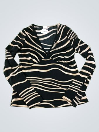 Suzy Damen Langarm Streifen V-Ausschnitt Top