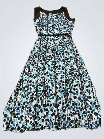 Perceptions New York Blau-Schwarz abstraktes Maxikleid mit Print