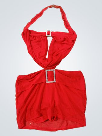 Rotes Neckholder-Kleid mit Strass-Schnallen