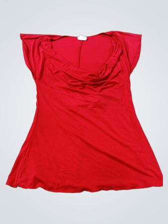 Studio Y Roter Umlegekragen Kurzarmtop