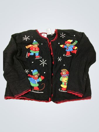 Nussknacker-Schwarzer Cardigan mit Eiskunstlauf-Bären