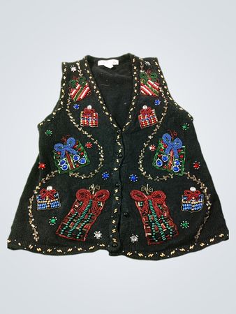 CLAUDIA D. Damen schwarze bestickte Weihnachts-Geschenkweste