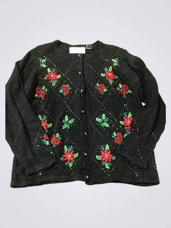 Sarah Bentley Black Poinsettia & Holly bestickter Cardigan