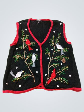 Designers Originals schwarzer Strickweste mit Vogelstickerei