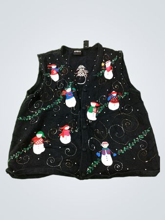 Schwarze ärmellose Weste mit Schneemann-Weihnachtsapplikationen