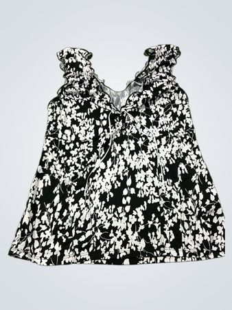 Schwarz-weißes Blumenmuster-Oberteil mit Schnürdetail
