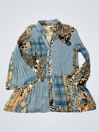 Fashion Bug Damen Bluse mit blauem Blumenmuster und Faltenwurf