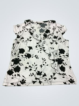 COIN Schwarze und weiße Blusen mit Blumenmuster und Rüschen