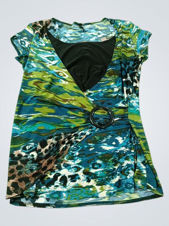 Jasomaxwell Damen-Oberteil mit abstraktem Druck und Ringdetail