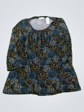 Liz & Co. Petite Schwarzes Bedrucktes Langärmeliges Oberteil