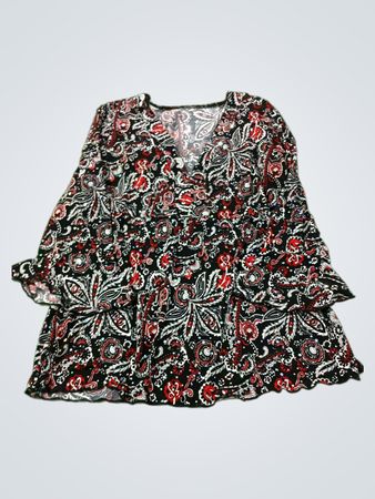 Schwarz-rote-weiße Paisley-Print-Bluse