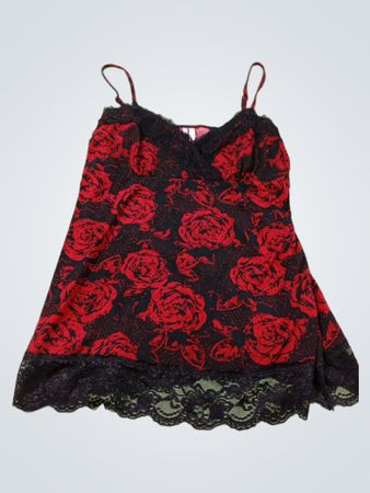 Studio Y Rot-Schwarz Rosenmuster Spitzenbesatz Camisole-Top