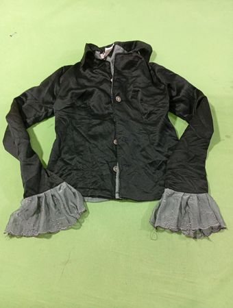 Morringus Schwarze und graue Schnürbluse mit Rüschensäumen